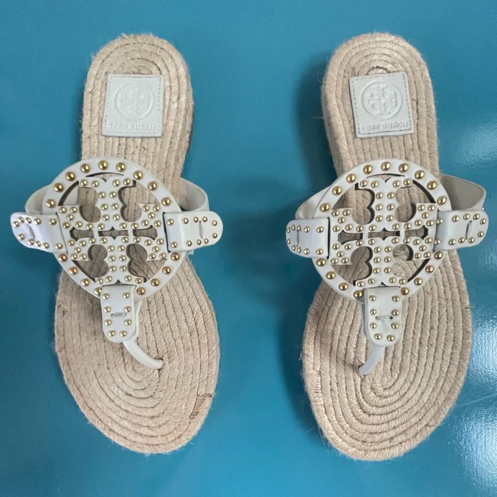 Tory Burch | Miller Studded Espadrille Sandals | White/Ivory | sz 9 - Picture 2 of 5